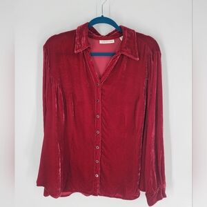 Coldwater Creek Velour Velvet Button Blouse Womens Plus Size 2X Red Floral Soft